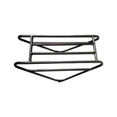 Black metal luggage rack on a white background
